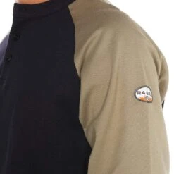 Rasco Fr Men's Khaki/Navy Henley Flame Resistant T-Shirt -Cinc Clothing Shop KNT465 2