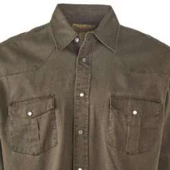 Cowboy Legend Men's Washed Olive Long Sleeve Snap Shirt -Cinc Clothing Shop M 1579 1