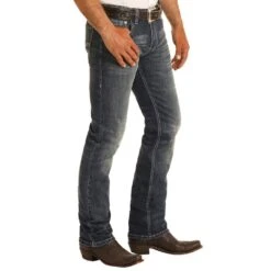 Rock N Roll Cowboy Men's And Vintage 46 Revolver Dark Jeans -Cinc Clothing Shop M1R8299 2