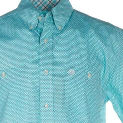 Wrangler Men's George Strait Turquoise Triangle Print Short Sleeve Buttondown -Cinc Clothing Shop MGSQ865 1