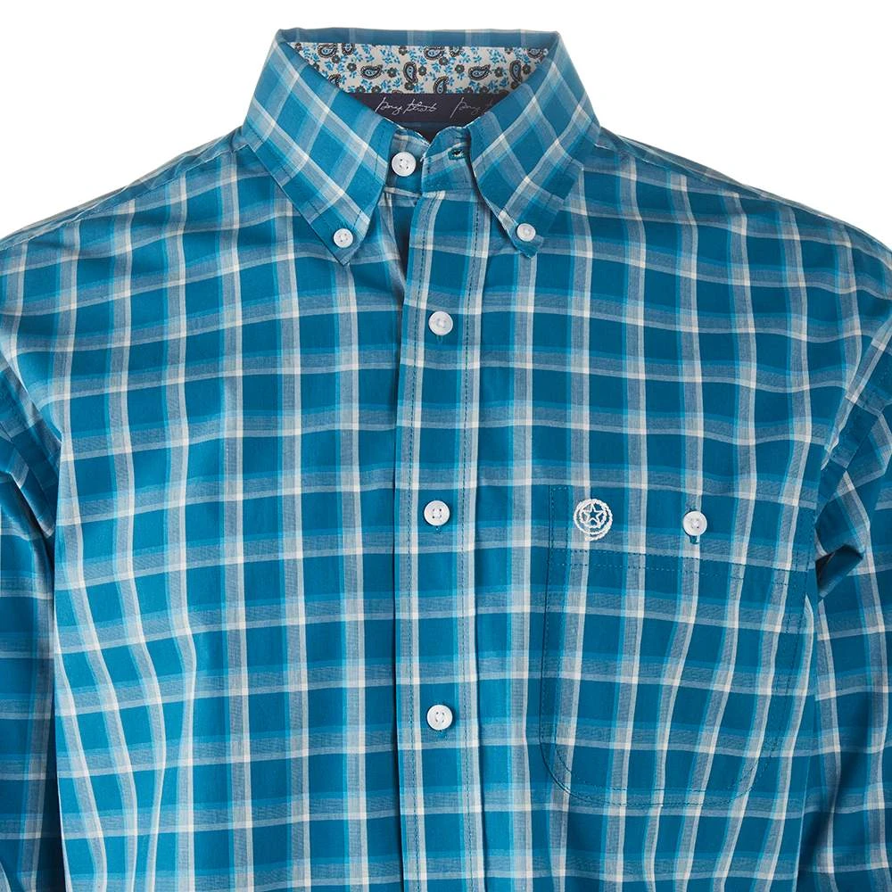 Wrangler Men's George Strait Blue Plaid Long Sleeve Shirt 4 Wrangler Men's George Strait Blue Plaid Long Sleeve Shirt - Image 2