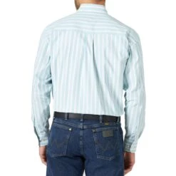 Wrangler Men's George Strait Sea Blue Striped Buttondown -Cinc Clothing Shop MGSQ962 3