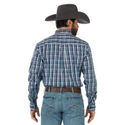Wrangler Men's 20X Competition Performance Navy Plaid Buttondown -Cinc Clothing Shop MPC165M 2