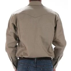 Wrangler Men's Khaki Snap Work Shirt -Cinc Clothing Shop MS70319 back
