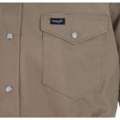 Wrangler Men's Khaki Snap Work Shirt -Cinc Clothing Shop MS70319 pocket