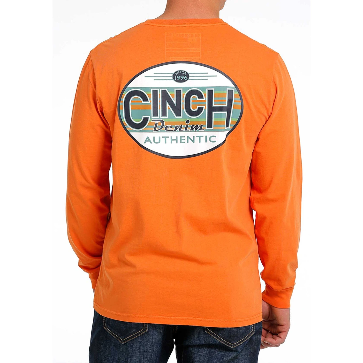 Cinch Mens Orange With Cream And Green Logo Graphic Long Sleeve T-Shirt 4 Cinch Mens Orange With Cream And Green Logo Graphic Long Sleeve T-Shirt - Image 2