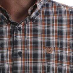 Cinch Mens Khaki/Navy L/S Plaid Shirt -Cinc Clothing Shop MTW1105086 2