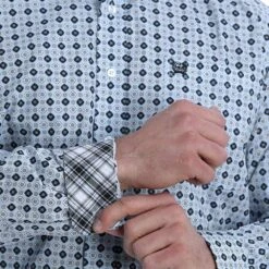 Cinch Men's Blue Printed Long Sleeve Buttondown -Cinc Clothing Shop MTW1105156 1