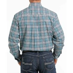 Cinch Men's Navy & Teal Plaid Long Sleeve Buttondown -Cinc Clothing Shop MTW1105301 3