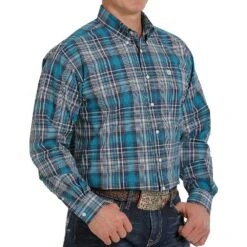 Cinch Men's Teal & Navy Plaid Long Sleeve Shirt -Cinc Clothing Shop MTW1105307 21