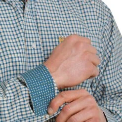 Cinch Men's Teal & Gold Plaid Long Sleeve Buttondown -Cinc Clothing Shop MTW1105344 2