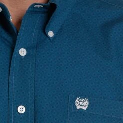 Cinch Men's Teal Tonal Print Long Sleeve Buttondown -Cinc Clothing Shop MTW1105345 21