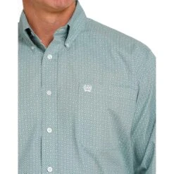 Cinch Men's Light Blue Printed Long Sleeve Button Down -Cinc Clothing Shop MTW1105469 3