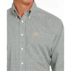 Cinch Men's Blue And Gold Print Stretch Long Sleeve Button Down -Cinc Clothing Shop MTW1105470 4