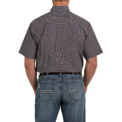 Cinch Men's Navy & Red Plaid Short Sleeve Buttondown -Cinc Clothing Shop MTW1111394 31