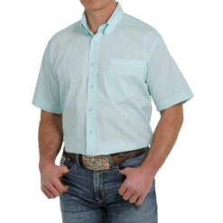Cinch Men's Light Blue Print Short Sleeve Buttondown -Cinc Clothing Shop MTW1111397 1