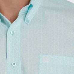 Cinch Men's Light Blue Print Short Sleeve Buttondown -Cinc Clothing Shop MTW1111397 3