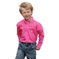 Cinch Kid's Solid Pink Button Down Long Sleeve Shirt 7 Cinch Kid's Solid Pink Button Down Long Sleeve Shirt -Cinc Clothing Shop MTW7060026 alt