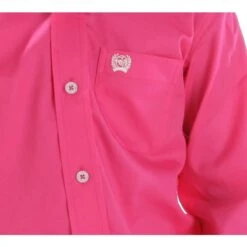 Cinch Kid's Solid Pink Button Down Long Sleeve Shirt 9 Cinch Kid's Solid Pink Button Down Long Sleeve Shirt -Cinc Clothing Shop MTW7060026 pocket