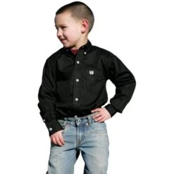 Cinch Boy's Solid Black Button Down Shirt -Cinc Clothing Shop MTW7060027 alt