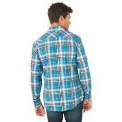 Wrangler Men's Retro Teal Plaid Two Pocket Snap Shirt -Cinc Clothing Shop MV4024Q 2
