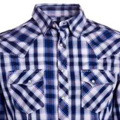 Wrangler Men's Blue Plaid Snap Shirt -Cinc Clothing Shop MVG338B 02