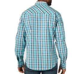 Wrangler Men's Long Sleeve Light Blue Plaid Snap Shirt -Cinc Clothing Shop MVG343Q 4