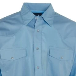 Wrangler Men's Airy Blue Solid Long Sleeve Snap Shirt -Cinc Clothing Shop MWR406B 1