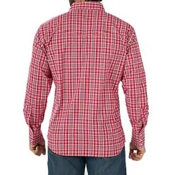 Wrangler Men's Wrinkle Resistant Western Long Sleeve Red Plaid Shirt -Cinc Clothing Shop MWR421R 3