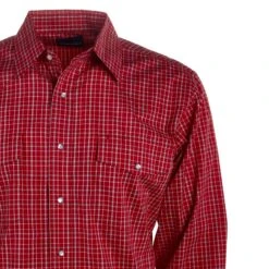 Wrangler Men's Wrinkle Resist Red Plaid Snap Shirt -Cinc Clothing Shop MWR427R 02