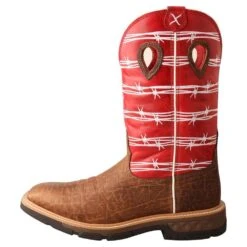 Twisted X Mens Distressed Saddle 12in Red Barbwire Soft Toe Work Boot -Cinc Clothing Shop MXB0008 2