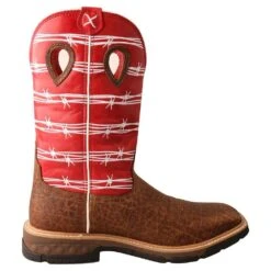 Twisted X Mens Distressed Saddle 12in Red Barbwire Soft Toe Work Boot -Cinc Clothing Shop MXB0008 4