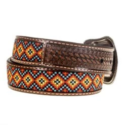 Kid's Basket Weave Belt With Aztec Inlay -Cinc Clothing Shop N44360081