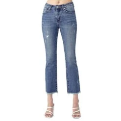 Risen Jeans Women's Mid Rise Raw Hem Straight Leg -Cinc Clothing Shop RDP1207 2