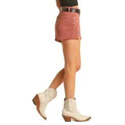 Rock & Roll Denim Women's Dark Pink Distressed Denim Shorts -Cinc Clothing Shop RRWD68RZTKZ 02