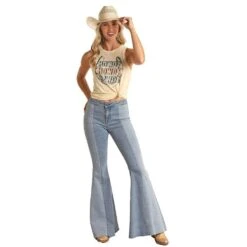 Rock & Roll Denim Womens Two Tone Bell Bottom Jeans -Cinc Clothing Shop RRWD7PR1AP 01