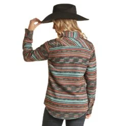 Rock & Roll Denim Teal Aztec Shacket -Cinc Clothing Shop RRWO93R08J 2