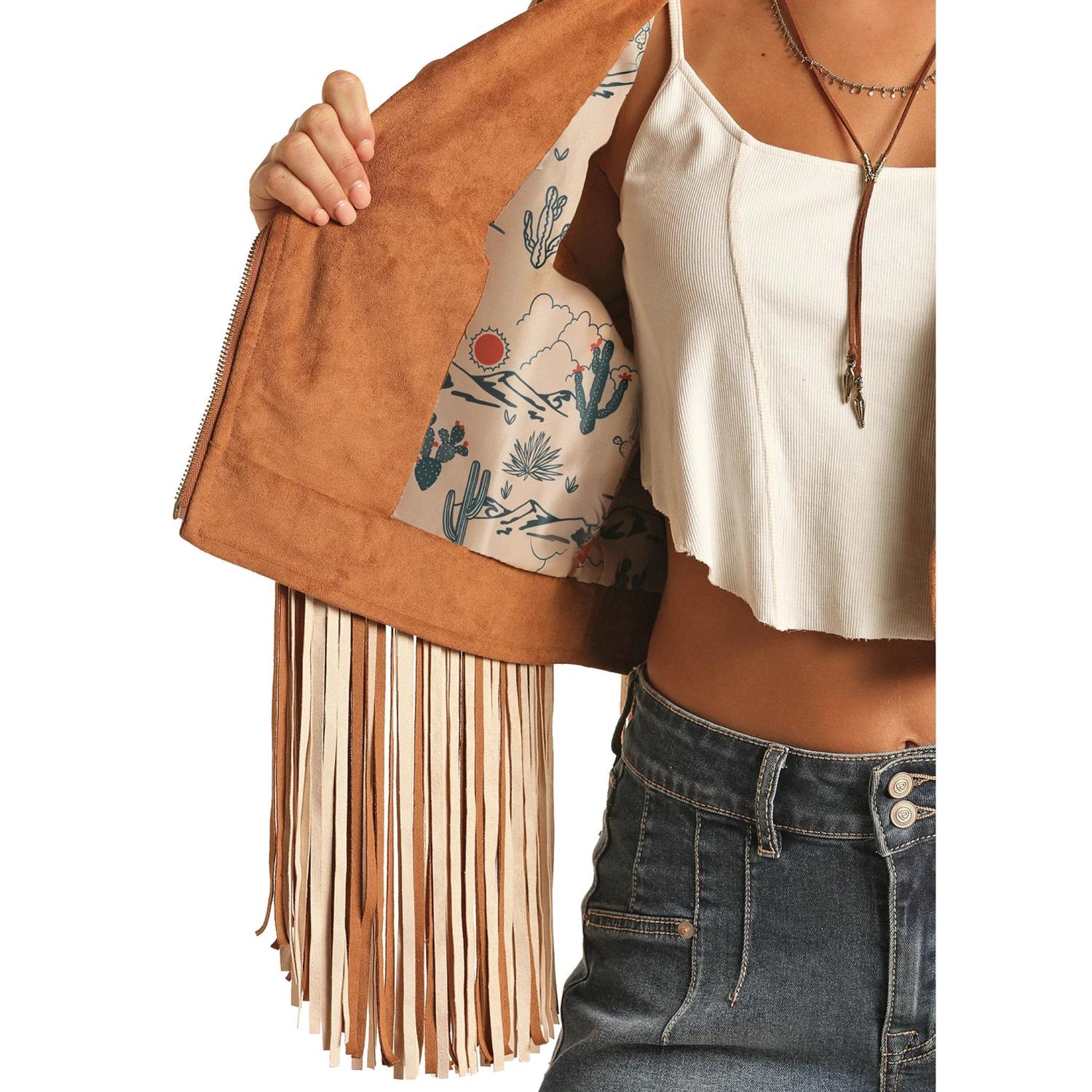 Rock & Roll Denim Women's Camel Microsuede Fringe Vest 4 Rock & Roll Denim Women's Camel Microsuede Fringe Vest - Image 2