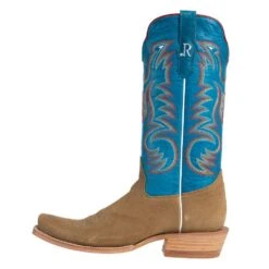 R Watson Boots Men's Sand Roughout 13in. Marine Blue Cowhide Top Cutter Toe Cowboy Boots -Cinc Clothing Shop RW8206 1 2