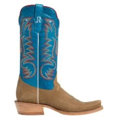 R Watson Boots Men's Sand Roughout 13in. Marine Blue Cowhide Top Cutter Toe Cowboy Boots -Cinc Clothing Shop RW8206 1 4