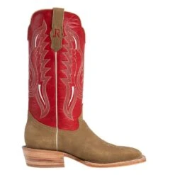R Watson Boots Men's Sand Roughout 13in. Cherry Red Cowhide Top Square Toe Cowboy Boots -Cinc Clothing Shop RW8207 2 4