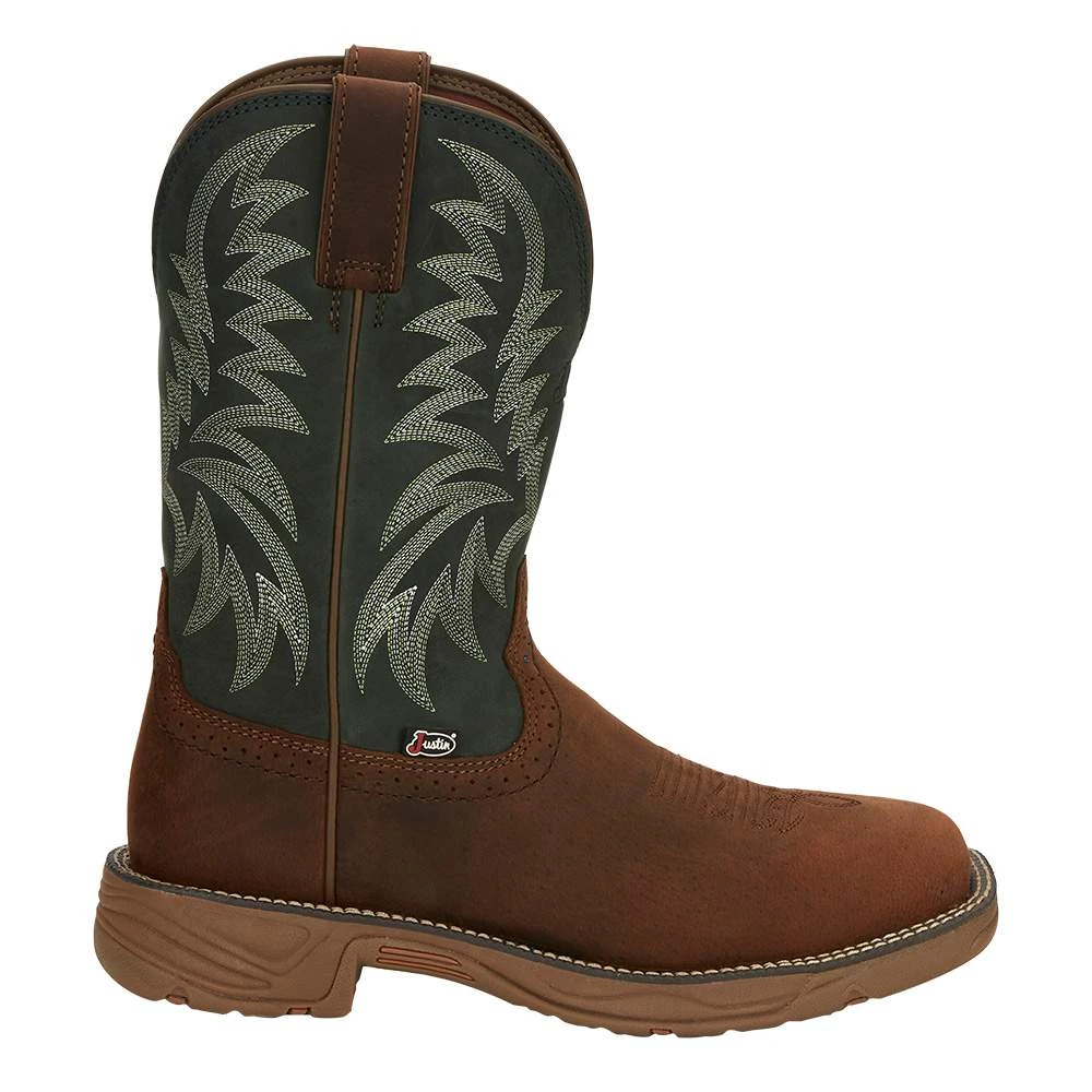 Justin Boots Men's Pecan Brown Water Buffalo 11 Forest Green Top Work Boot 7 Justin Boots Men's Pecan Brown Water Buffalo 11 Forest Green Top Work Boot - Image 5
