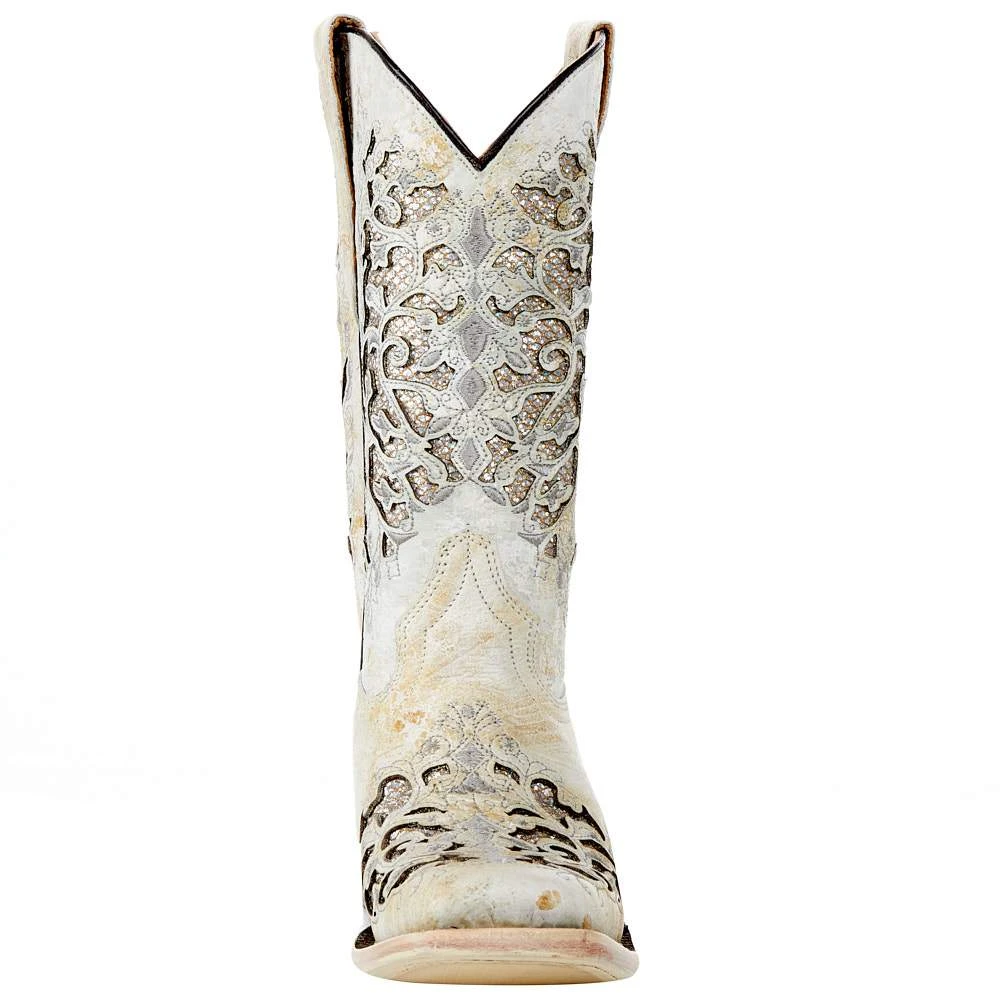 Corral Kids White Glitter Inlay Sq Toe Cowgirl Boot 4 Corral Kids White Glitter Inlay Sq Toe Cowgirl Boot - Image 2