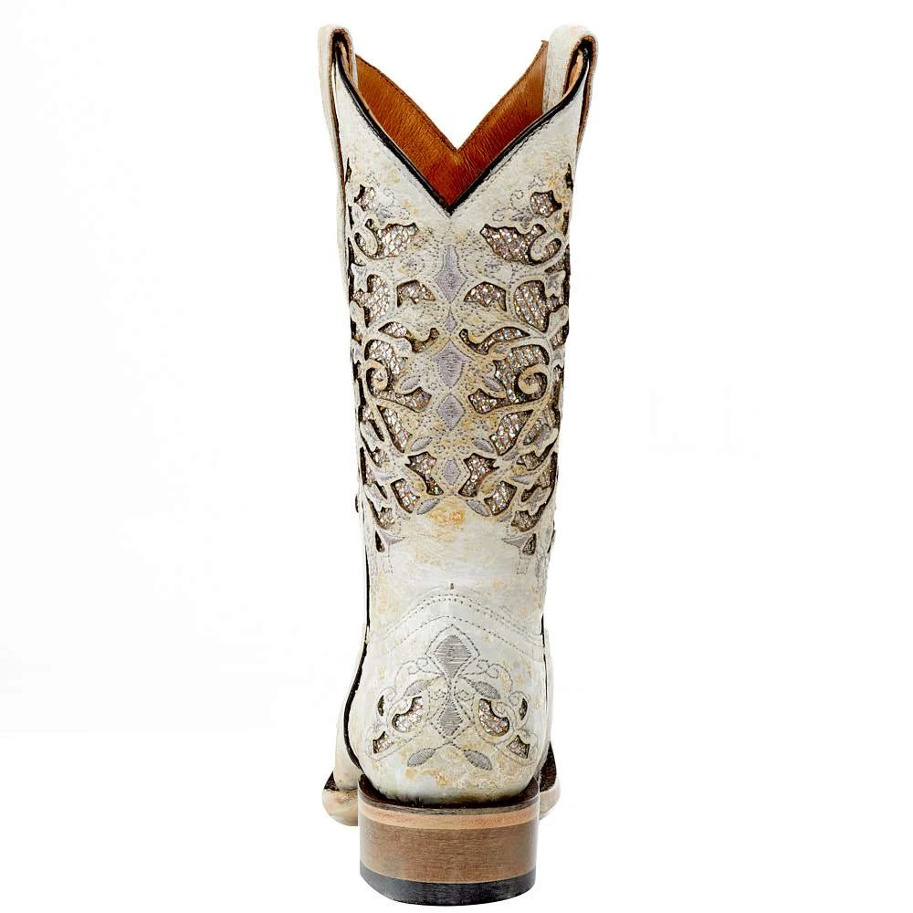 Corral Kids White Glitter Inlay Sq Toe Cowgirl Boot 6 Corral Kids White Glitter Inlay Sq Toe Cowgirl Boot - Image 4
