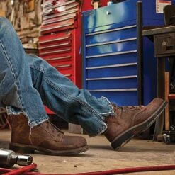 Justin Boot Company Mens Rugged Tan Steel Toe Lace Up Work Boots -Cinc Clothing Shop WK682 image